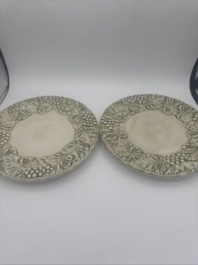 2 VTG Williams Sonoma Napa Sage Raised Grape Leave Design Salad Plates Italy